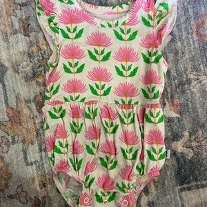 Floral Pink and Green Kids One Piece